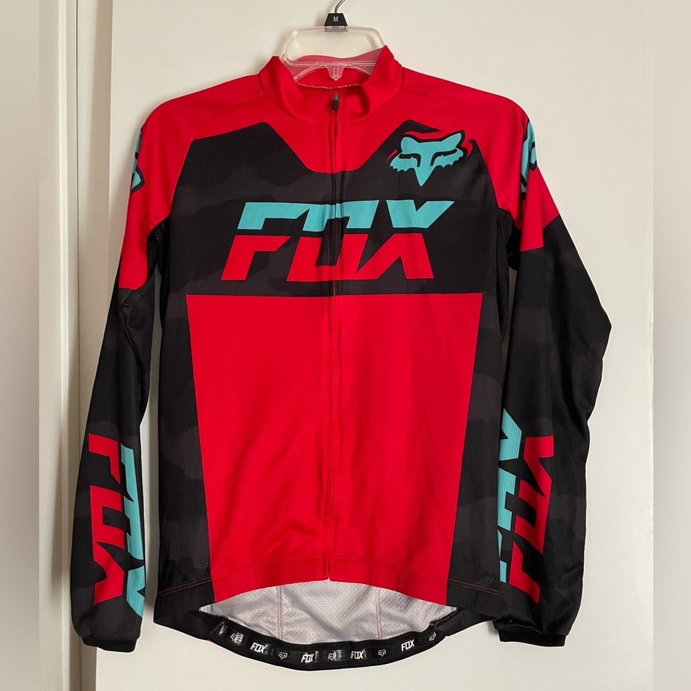 FOX Full Zip Cycling Racing Jersey Long Sleeve T Shirt Top Red/Black Men Small
